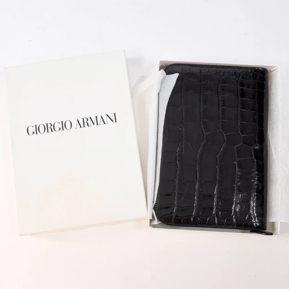 New Giorgio Armani crocodile alligator embossed travel portfolio bag